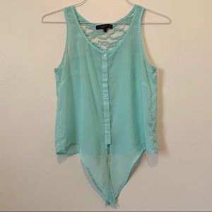 Sheer Seafoam Lace Tie Front Top